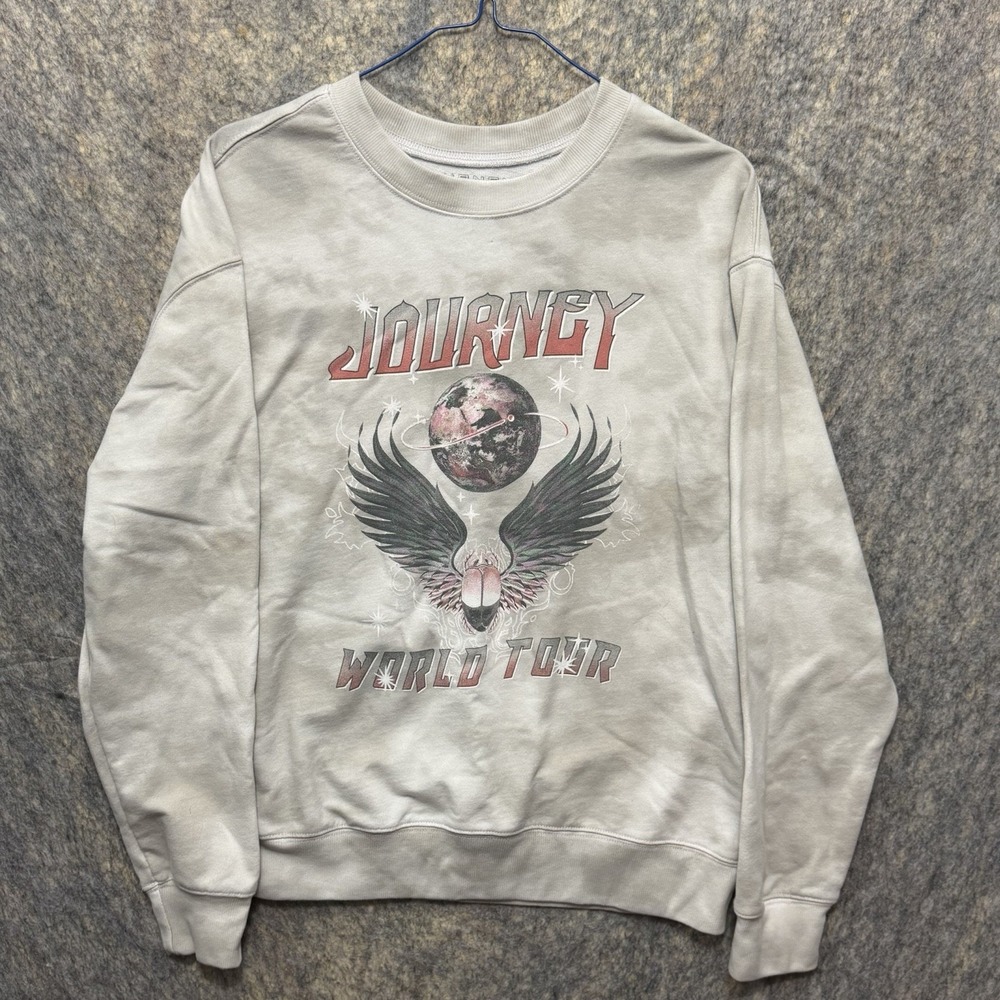 Journey World Tour Sweatshirt Mens M Gray Tie Dye Graphic Band Rock Crewneck